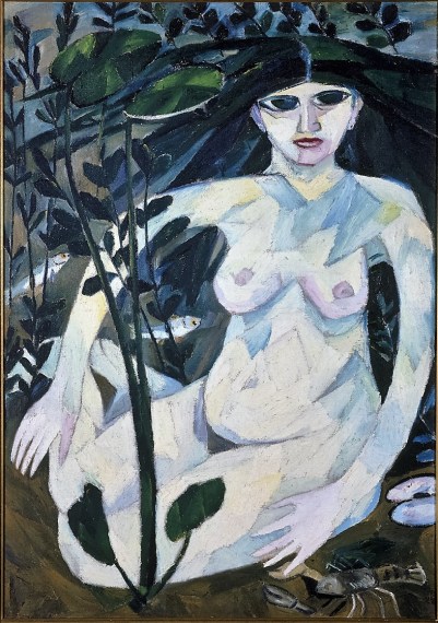 Gontscharowa, Natalija Ssergejewna, Rusalka (Wassernymphe) / Wassernymphe / Sitzender Akt am Ufer, Öl &amp; Leinwand, 1908 (Köln, Museum Ludwig, ML 01304.  (Foto: © Rheinisches Bildarchiv Köln, rba_c001170)